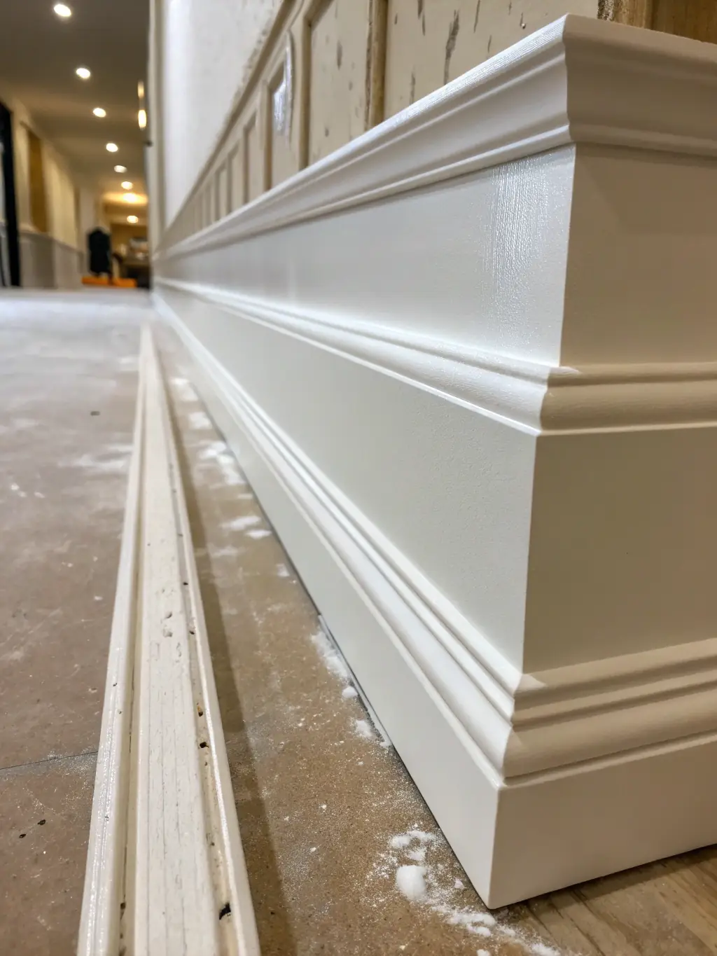 A detailed shot of a freshly painted trim and baseboard, showcasing the clean lines and smooth finish achieved by DBR Painting LLC's finishing services.
